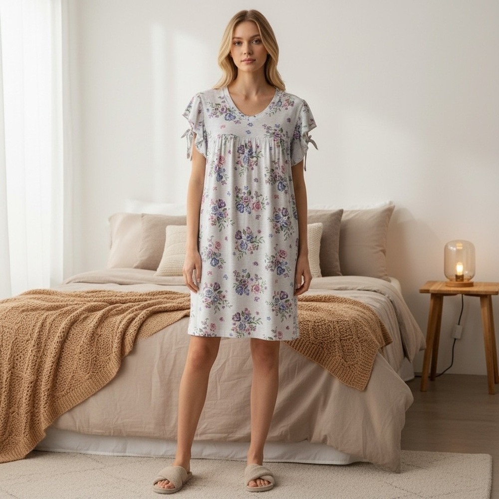 Nordstrom You Say Ruffle Sleeve Sleep Shirt White Floral Nightgown Size‎ Large